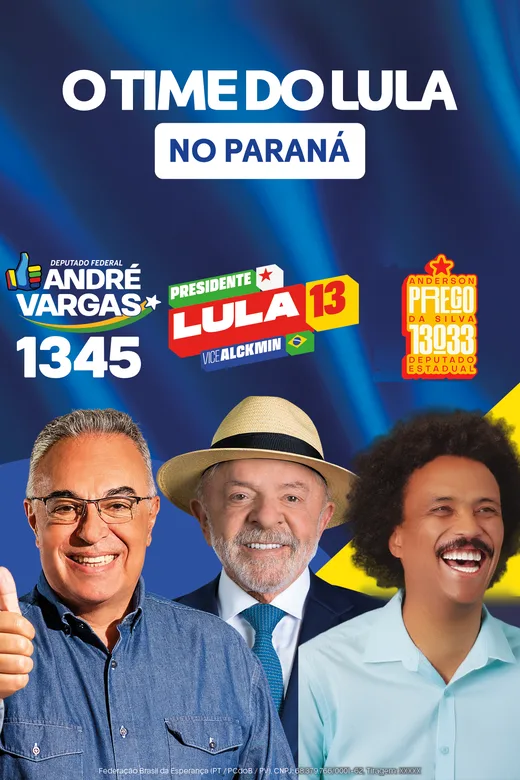 Santinho da dobradinha Anderson Prego 13033 com André Vargas 1345 para deputado federal