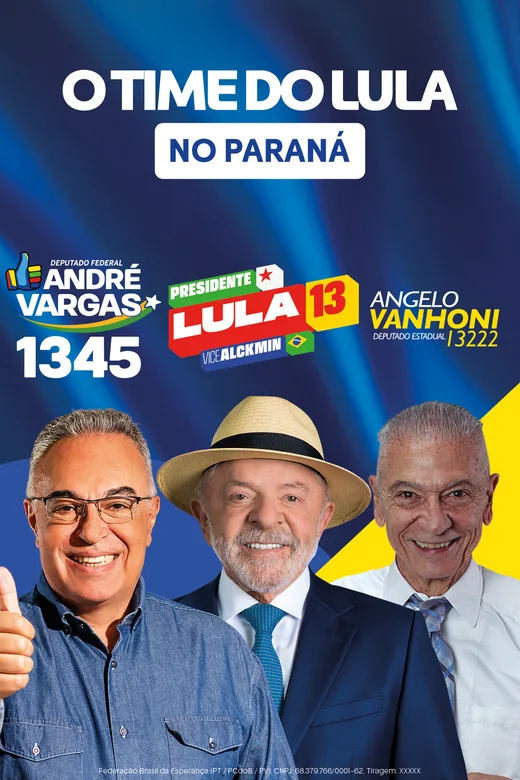 Santinho da dobradinha Ângelo Vanhoni 13222 com André Vargas 1345 para deputado federal