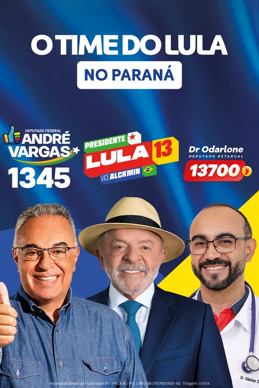 Santinho da dobradinha Dr. Odarlone 13700 com André Vargas 1345 para deputado federal