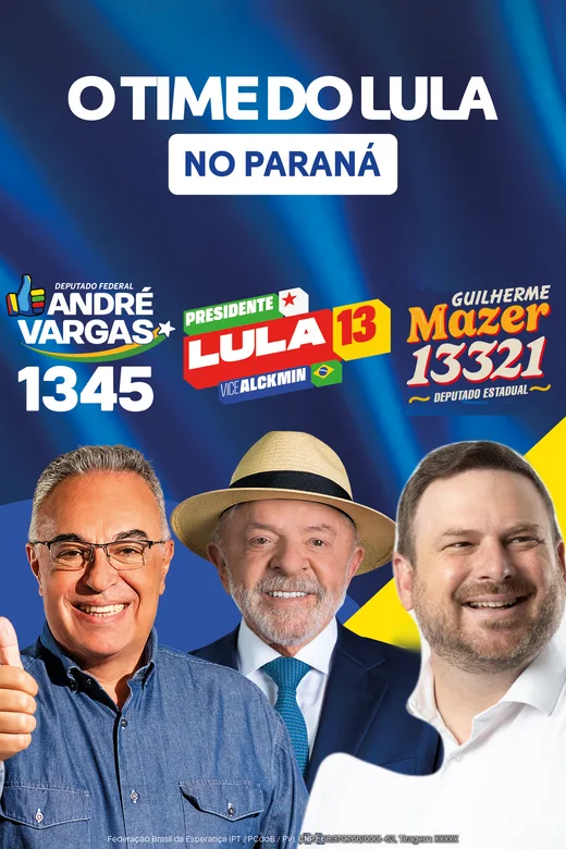 Santinho da dobradinha Guilherme Mazer 13321 com André Vargas 1345 para deputado federal