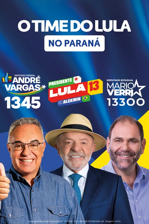 Santinho da dobradinha Mário Verri 13300 com André Vargas 1345 para deputado federal
