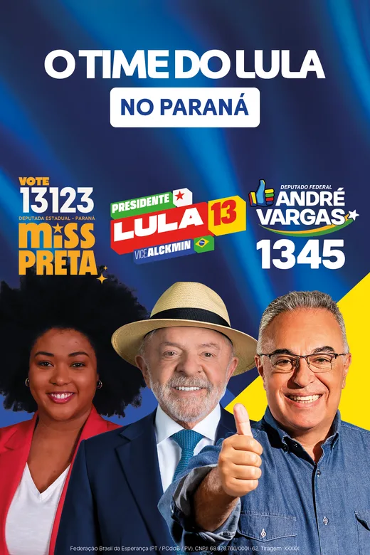 Santinho da dobradinha Miss Preta 13123 com André Vargas 1345 para deputado federal
