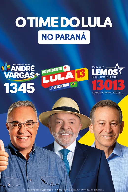Santinho da dobradinha Prof. Lemos 13013 com André Vargas 1345 para deputado federal