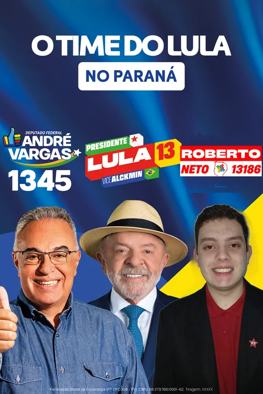 Santinho da dobradinha Roberto Neto 13186 com André Vargas 1345 para deputado federal
