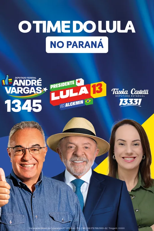 Santinho da dobradinha Tássia Castelli 13331 com André Vargas 1345 para deputado federal